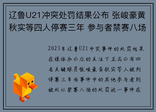 辽鲁U21冲突处罚结果公布 张峻豪黄秋实等四人停赛三年 参与者禁赛八场